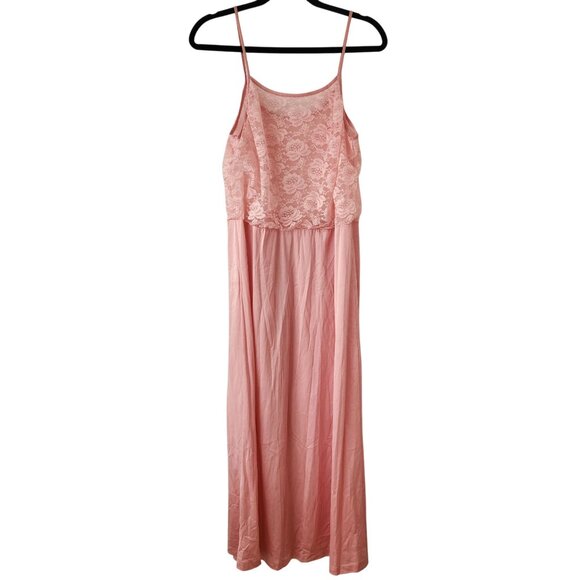 Vintage Pink Nightgown Lace Sleep Dress Satin Feminine Y2K Lingerie Maxi M - Picture 1 of 6